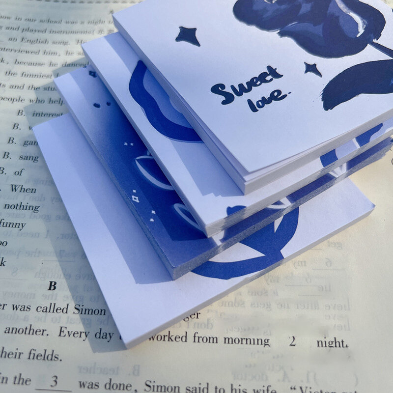 4Pcs Sticky Notes Memo Pad Blau Rose 50 Blätter Aufkleber Täglich Zu Tun Liste Hinweis Papier für Student Büro schreibwaren