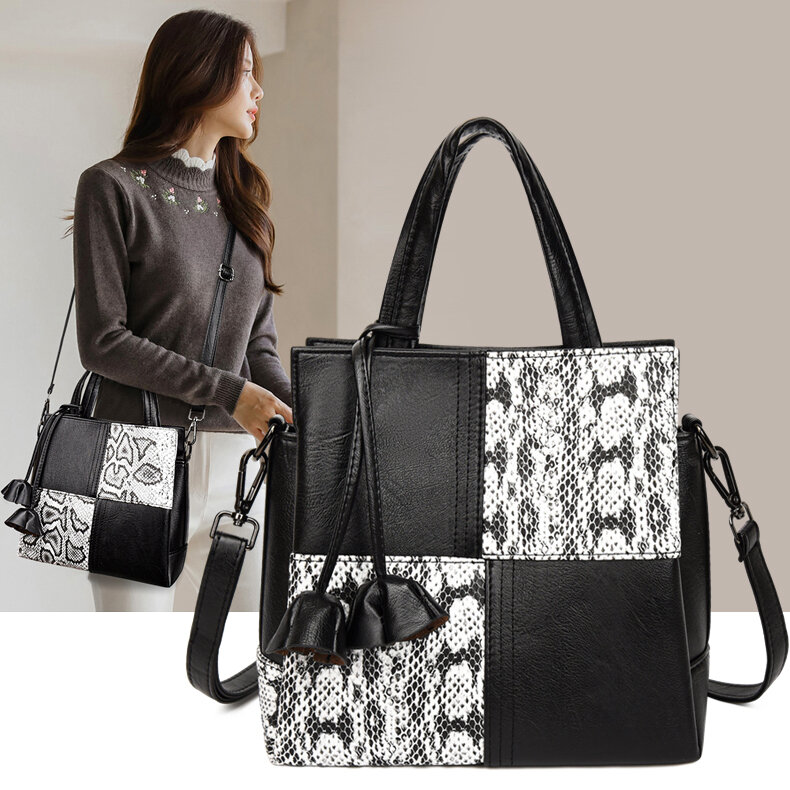 YILIAN Large capacity women's soft leather handbag bag 2023 new cross body stitching flower pendant shoulder bag