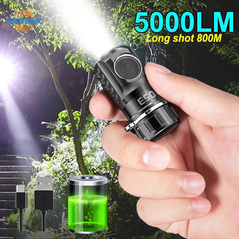 Rechargeable Mini LED Flashlight Keychain Usb Powered 5000 Lumens Flash Light IPX8 Pocket Torch Lamp SST20 Wick Lamps Camping
