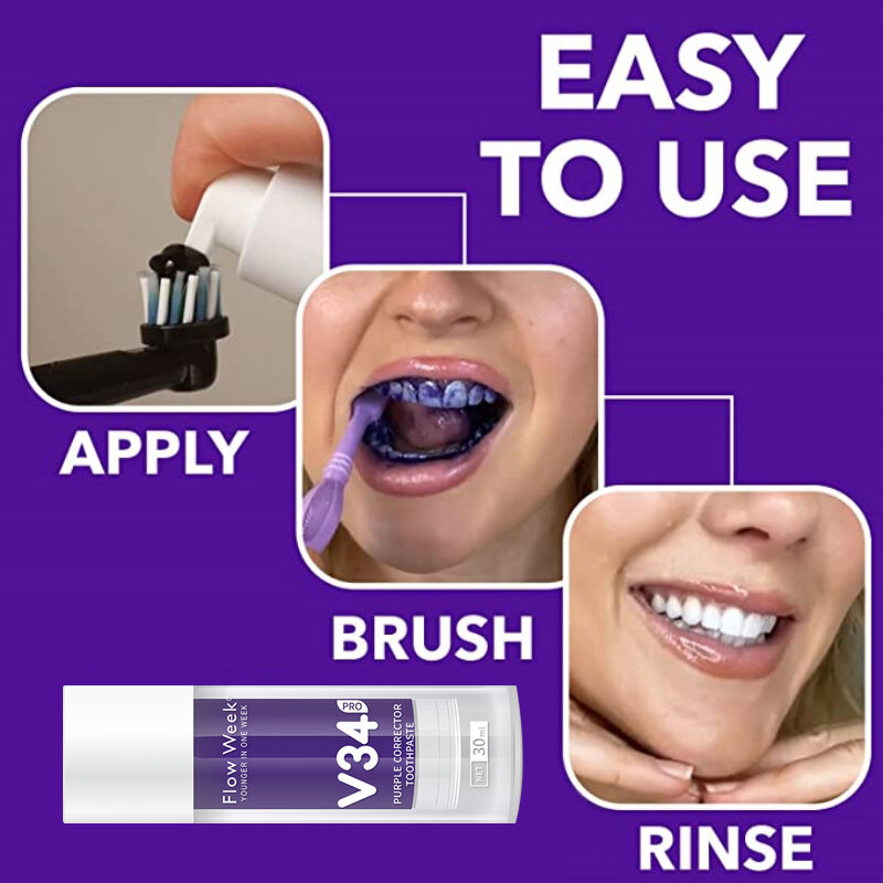 تدفق الأسبوع V34 برو معجون الأسنان 30 مللي تبييض الأسنان إصلاح معجون الأسنان رائحة تنظيف إزالة الجير الأسنان للبقع تبييض