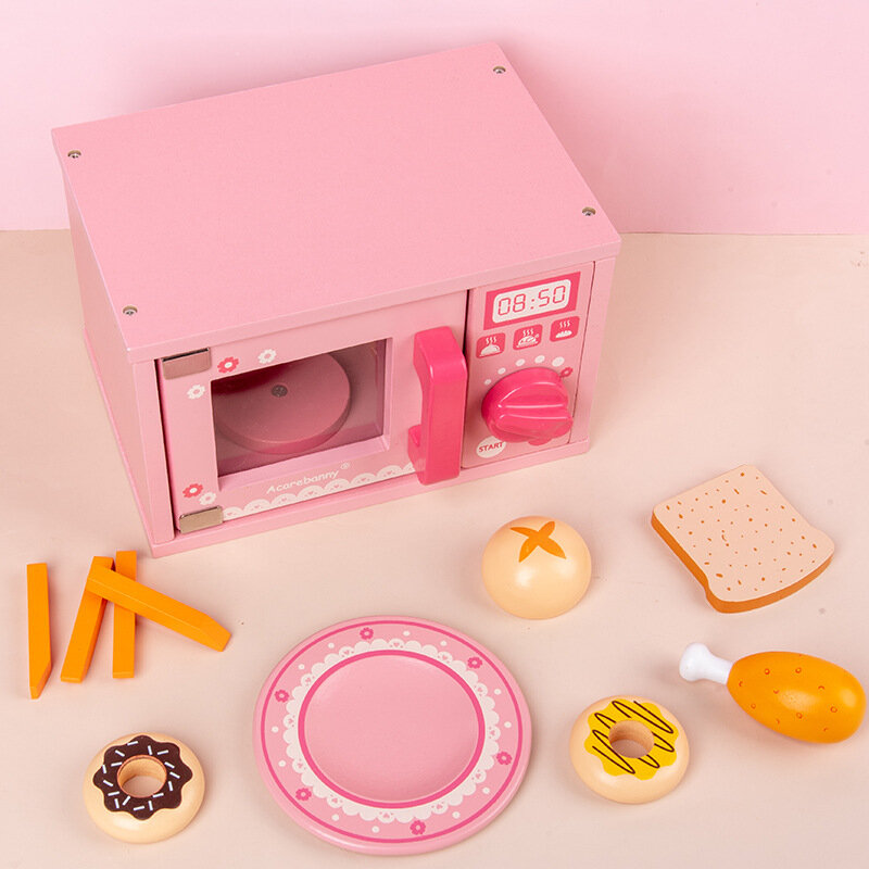لطيف مطبخ الخشب اكسسوارات مصغرة مايكرو موجة فرن خبز مجموعة الغذاء الطبخ لعبة تفاعلية خشب أطفال ألعاب المطبخ الاطفال
