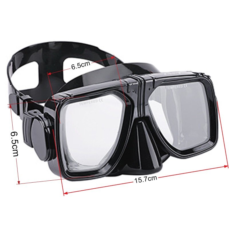 Máscara de buceo subacuática negra, gafas de freediving, gafas templadas, antivaho, con correa ajustable