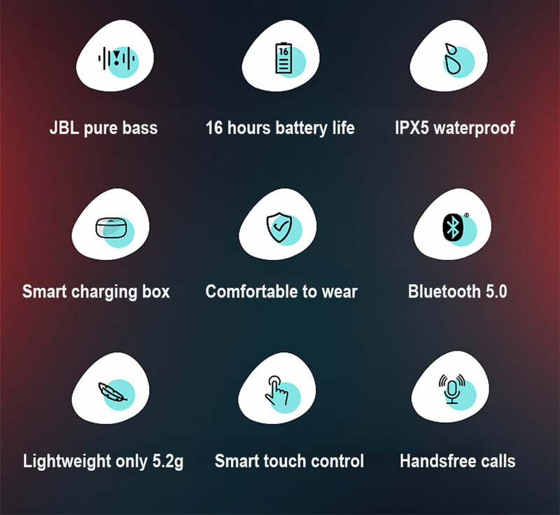 JBL T280 TWS – Écouteurs sans Fil Bluetooth Étanche avec Étui de Chargement, Oreillettes de Sport, Basses Profondes, Casque, 100% d'Origine