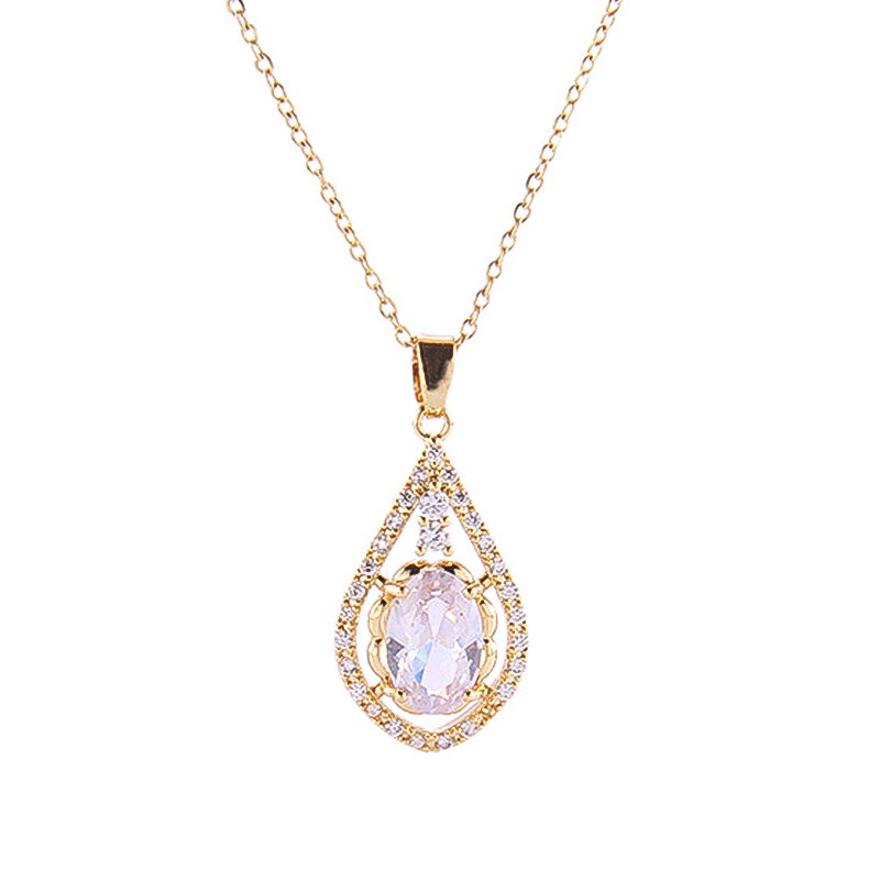 Natural zircon gemas não desvanece-se cor pingente de titânio aço colares para mulheres pescoço corrente nenhuma ferrugem jóias de ouro presente para a menina
