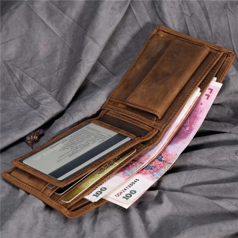 Szalona końska skóra prawdziwy skórzany portfel męski męski portfel skórzany pieniądze klipy pieniądze torba na karty nowa karta wielofunkcyjna skrzynka B199