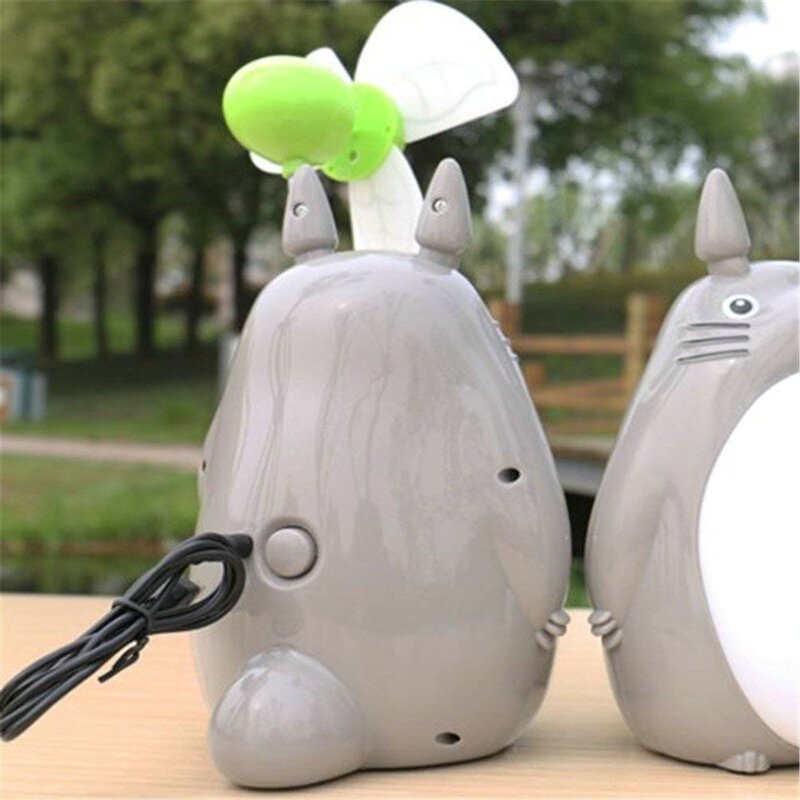 Decor Kawaii Totoro Fan Tafellamp Usb Oplaadbare Led Nachtlampje Cartoon Leeslamp Bureaulampen Slaapkamer Naast Verlichting Kids Gift