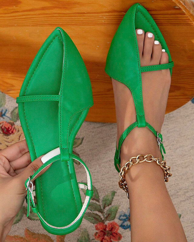 Mulheres Sapatos Moda Casual Flat Party Wear Verão Ponto Toe Assimétrico Recorte Slingback Sandálias De Verão
