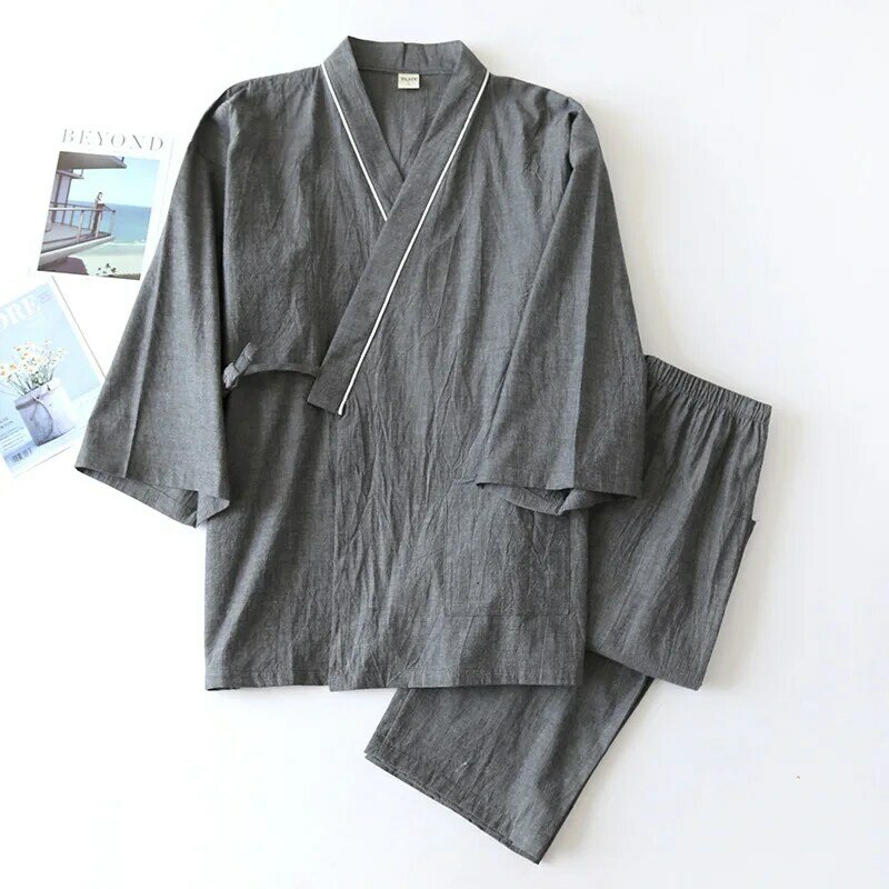 ผู้ชายชุดนอนบุรุษชุดนอนหลวม Homewear กางเกงทรงกระบอก Lace-Up + เก้าฤดูใบไม้ผลิ/ฤดูใบไม้ร่วงผู้ชาย Kimono ...
