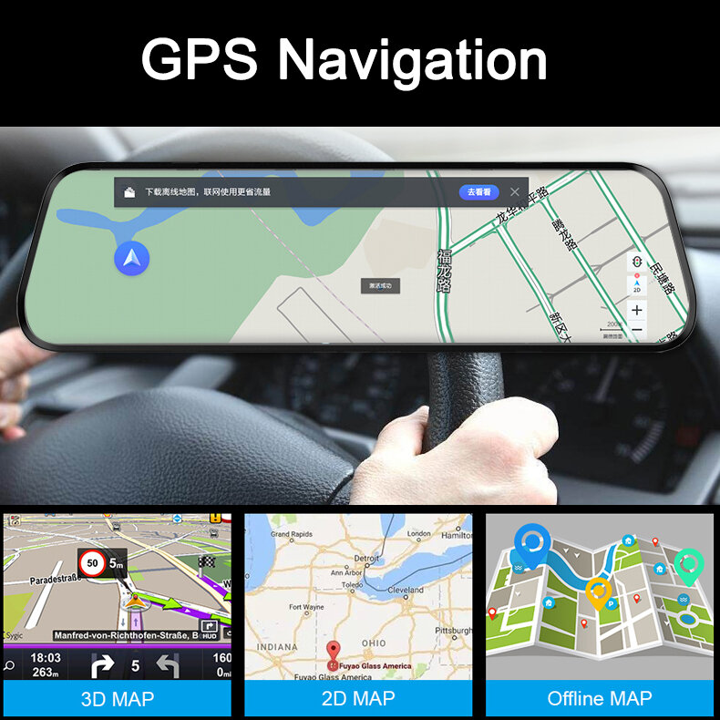 Dual 1080P 4G Android 8.1 10 Inch Stream Media Car Rearview Mirror Bluetooth Camera Car Dvr ADAS Super Night WiFi GPS Dash Cam