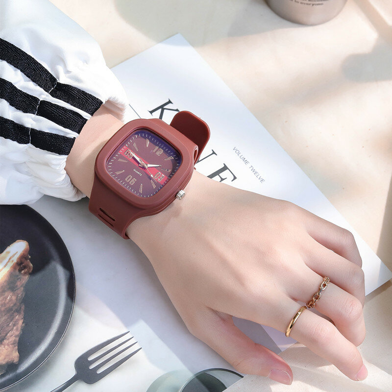 Ulzzang-Relojes de pulsera de cuarzo cuadrados para mujer, cronógrafo deportivo Simple, a la moda, envío directo, 2022