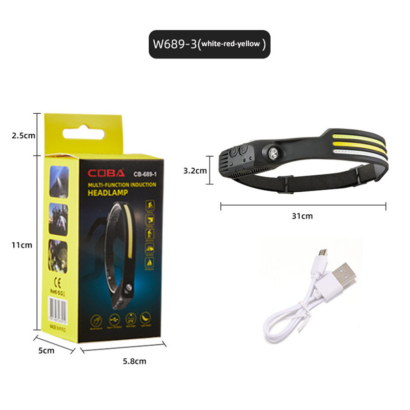 Đèn LED + XPEBuilt-Pin COB Đèn Pha Cảm Ứng Đèn Pha Sạc USB Ngoài Trời Chạy Đầu Đèn Đội Đầu Sạc Câu Cá