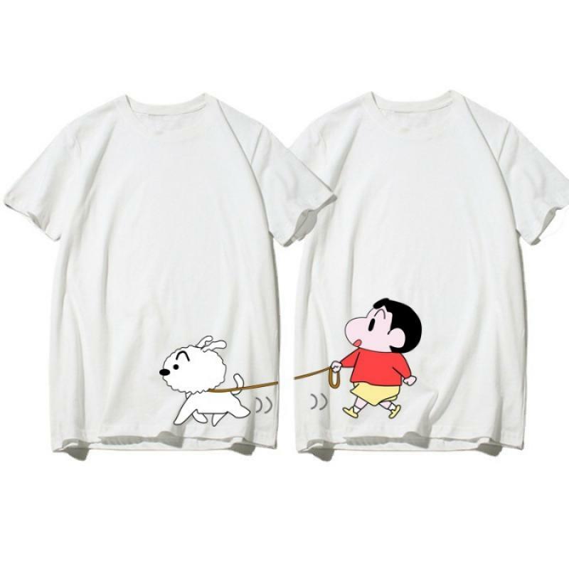 크레용 신짱 커플 티셔츠, 루즈핏 맞춤형 반팔, 만화 프린트, 공동 브랜드 상의, 귀여운 애니메이션 선물, 2023 여름