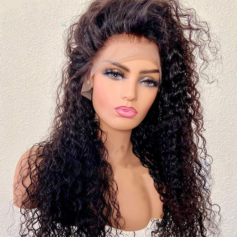 26 Inch Long Natural Black Curly WIgs Lace Front Wigs For Black Women With Preplucked BabyHair Glueless Hair Wig180% Density