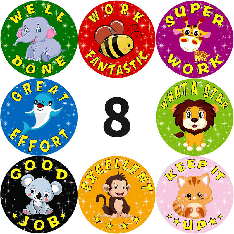 50-500 Buah Kebun Binatang Hewan Kartun Stiker untuk Anak-anak Mainan Klasik Stiker Hadiah Guru Sekolah 8 Desain Pola Singa