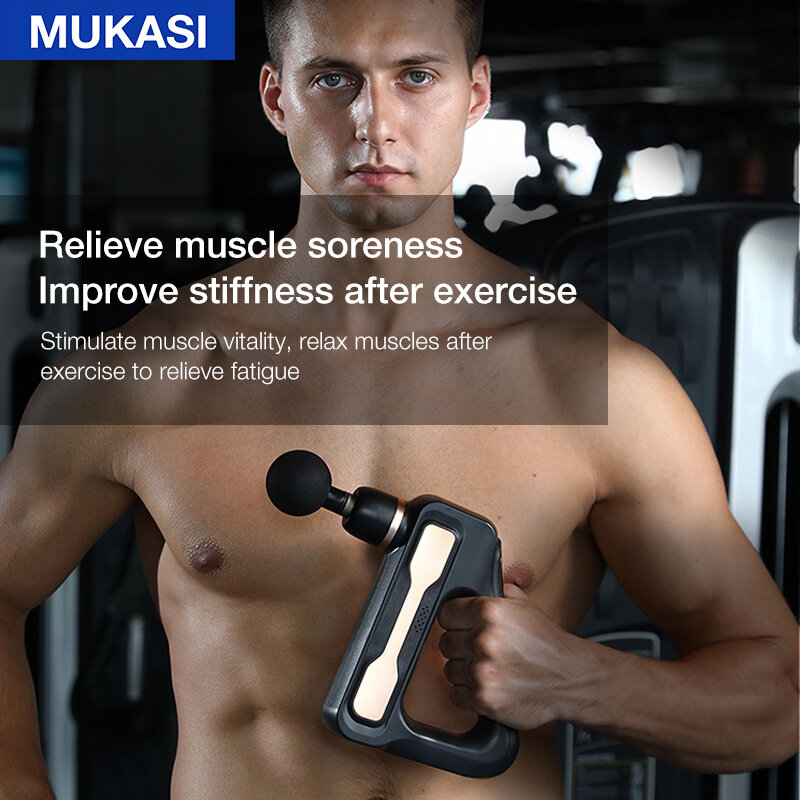 MUKASI-pistola de masaje con pantalla LCD, masajeador eléctrico de músculos profundos, masaje corporal y de cuello, ejercicio, relajación, adelgazamiento y modelado, 32 velocidades