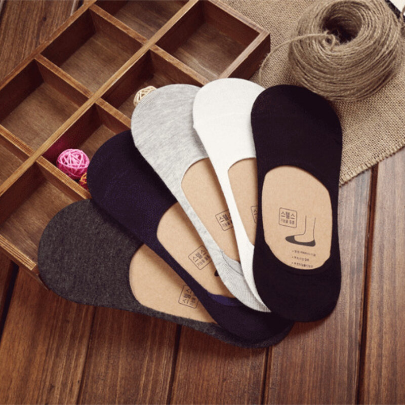 Calcetines invisibles de algodón para hombre, calcetines de silicona antideslizantes, calcetines de verano, color liso, 5 pares, 10 unidades