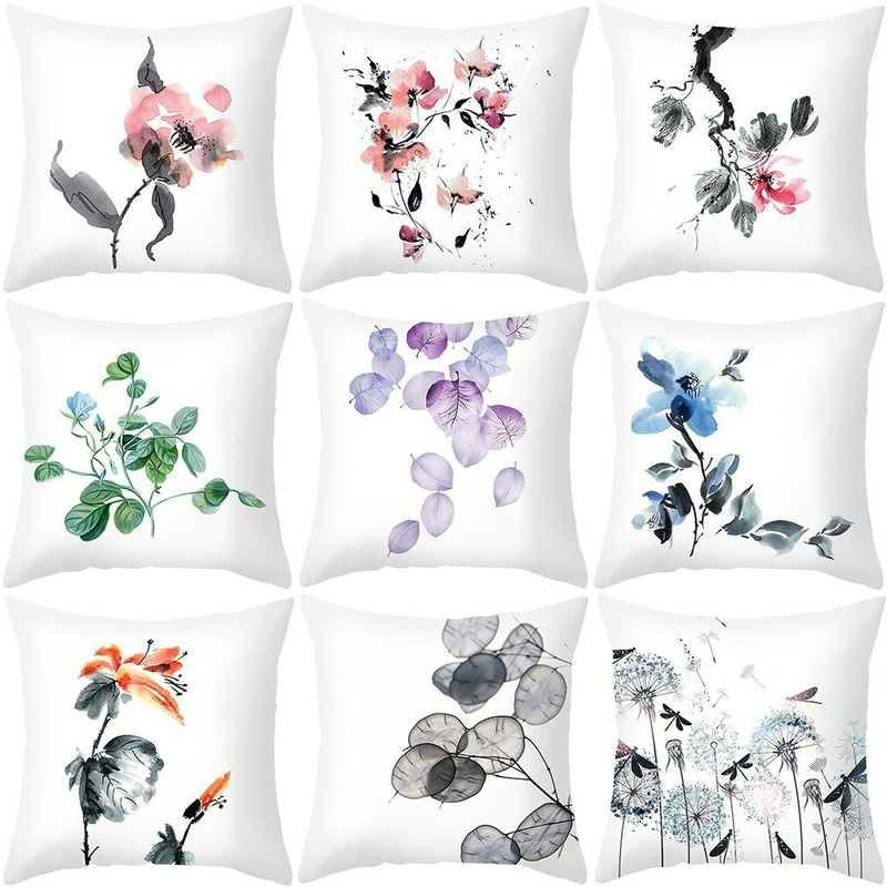 Anti-dirty Pillowcase Ink Floral Print Throw Pillow Case Living Room Bedroom Dust-proof Cushion Covers 45*45
