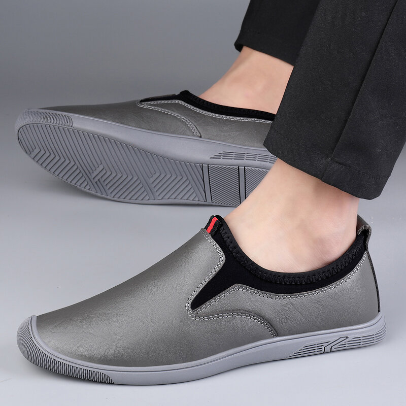แฟชั่นหรูหราสง่างามคลาสสิกของแท้ผู้ชายรองเท้าหนังคุณภาพระบายอากาศได้สวมใส่สบายรองเท้าใส่นอกบ้าน Slip-On Loafers