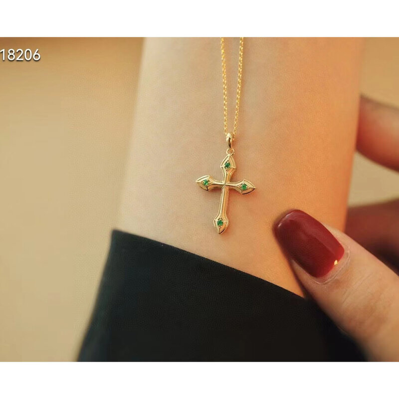 18 Karat Gold Ins Wind Emerald Cross Fashion Necklace Pendant All Diamond Pulseras De Oro 18 K Mujer Cross Crowe Heart Element