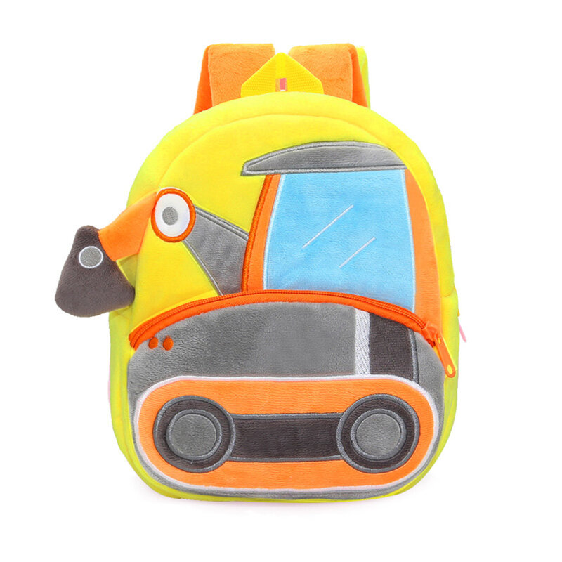 Children 3D Plush Engineering Car Backpack Girls Soft Warm Fluffy Zipper Kindergarten Shoulder Bag
