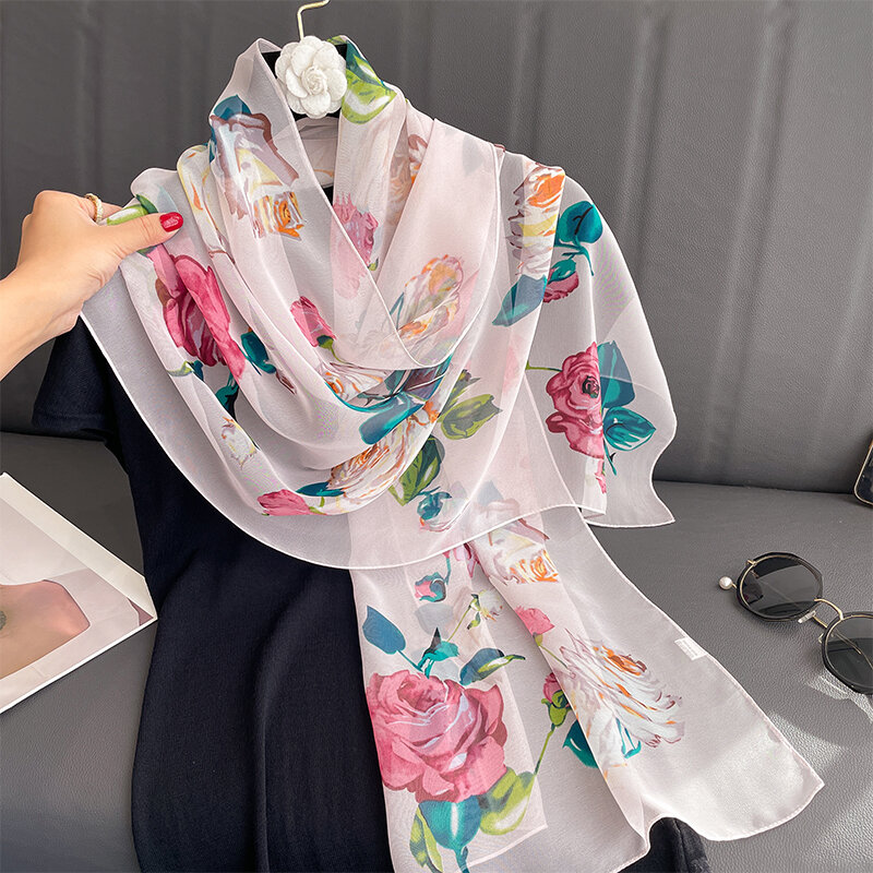 Роскошный брендовый женский пляжный шарф из Жоржетта, шелковые шали, дизайнерская женская летняя повязка на голову, ранцы 2023