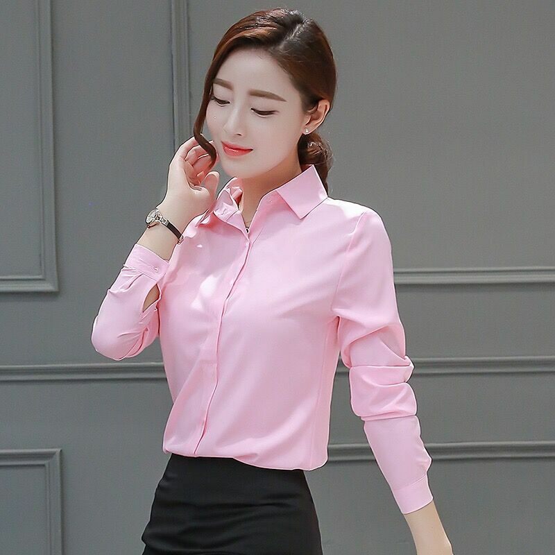 Camicie con bottoni da donna autunnali top e camicette di cotone camicie da donna Casual a maniche lunghe Blusas rosa/bianco Blusa Feminina top