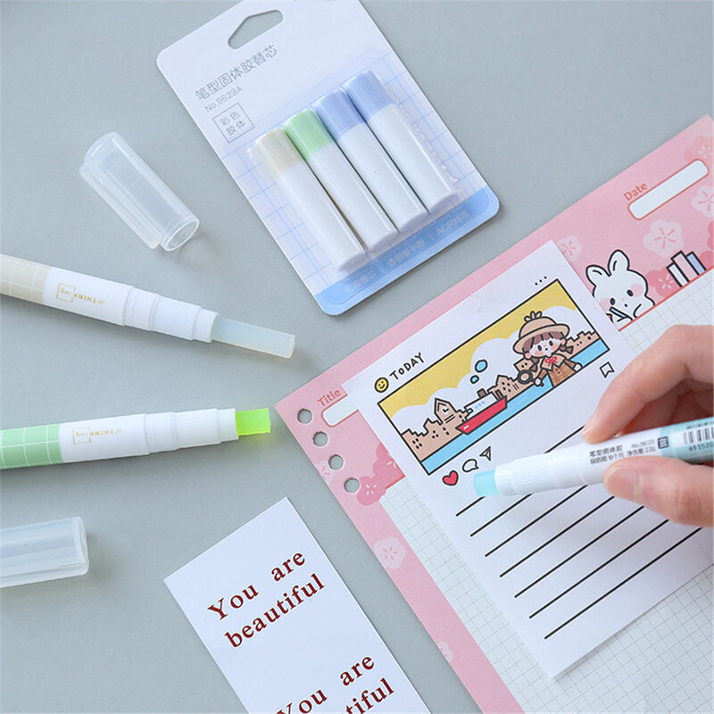 Pegamento en forma de bolígrafo de secado rápido, adhesivo de Color sólido, para álbum de recortes, diario, cuaderno, pegatinas de sellado