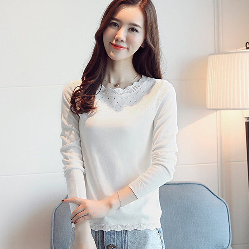สไตล์เกาหลีใหม่ผู้หญิงเสื้อกันหนาว2022ฤดูใบไม้ร่วงแขนยาวถักเสื้อกันหนาว O คอ Slim เสื้อกันหนาว...
