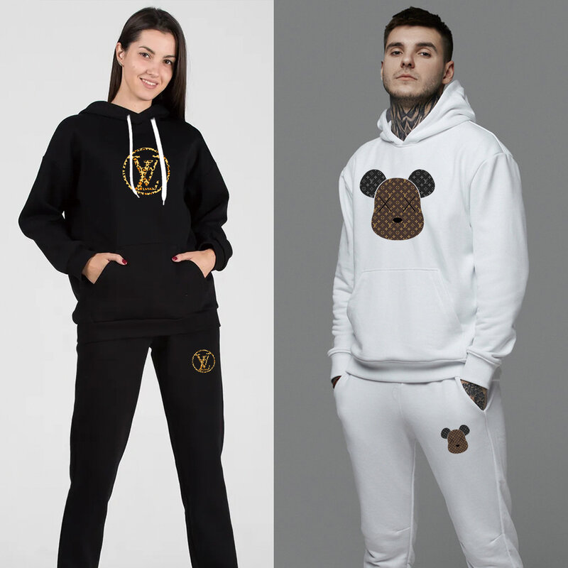 Unissex l família coleção activewear conjunto impresso hoodie + calças camisola de lã casual camisola streetwear marca vestuário camisola