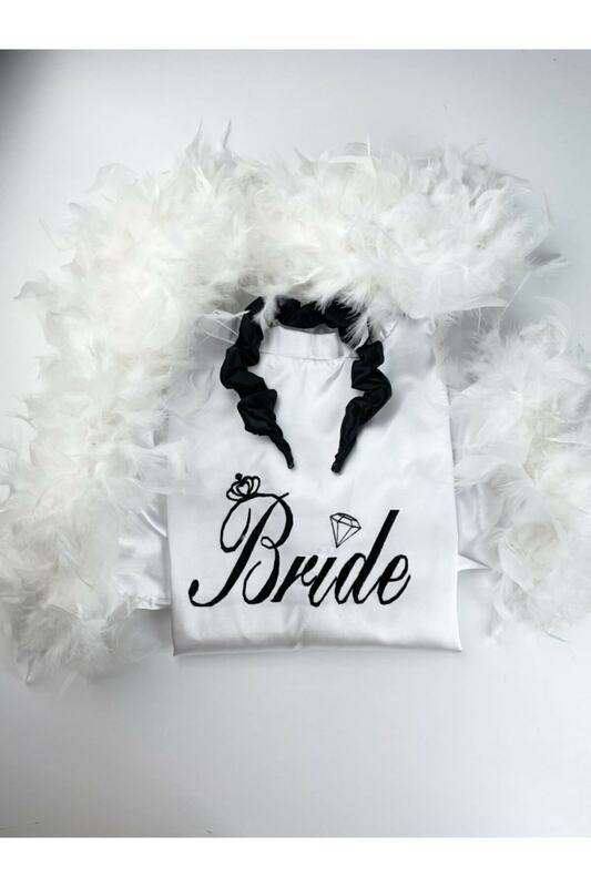 Dressing Gown Bridal - Full Feathered - Embroidery Black Satin Crown With Gift Bathrobe Gown Gown