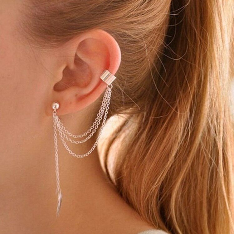 1pcs Earrings Jewelry Fashion Personality Metal Ear Clip Leaf Tassel Earrings For Women Gift Pendientes Ear Cuff Caught In Cuffs