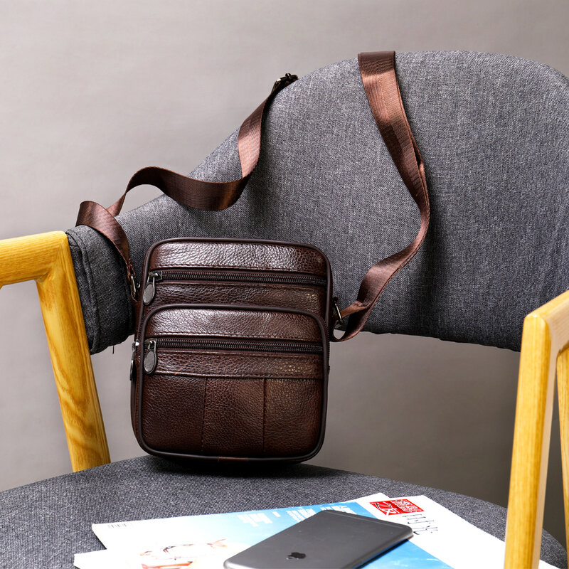 WESTAL – sac à bandoulière en cuir véritable pour hommes, sac pour téléphone, petits sacs à bandoulière fins de styliste, à rabat, 7350