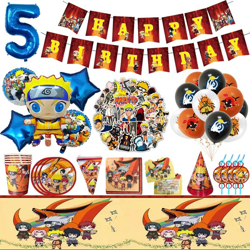 Uzumaki Naruto Chicken Britware Party Supplies, Ballons d'anniversaire pour enfants, Tasse, Assiette, Serviettes, Baby Shower, Décorations de fête bricolage