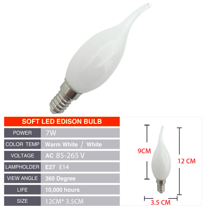 10Pcs 7W Retro LED เทียนหลอดไฟ C35หลอดไฟ Frosted E14สกรู Edison โคมไฟระย้า Warm สีขาว