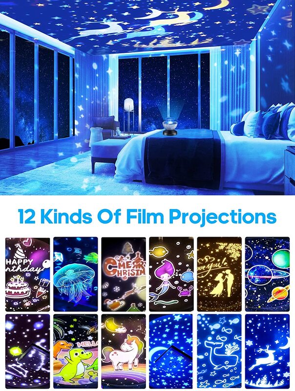 Proyector de estrellas de luz nocturna para niños, proyector de galaxia giratorio de 360 ° con 12 películas para habitación de niños, regalo de cumpleaños, decoración de Navidad