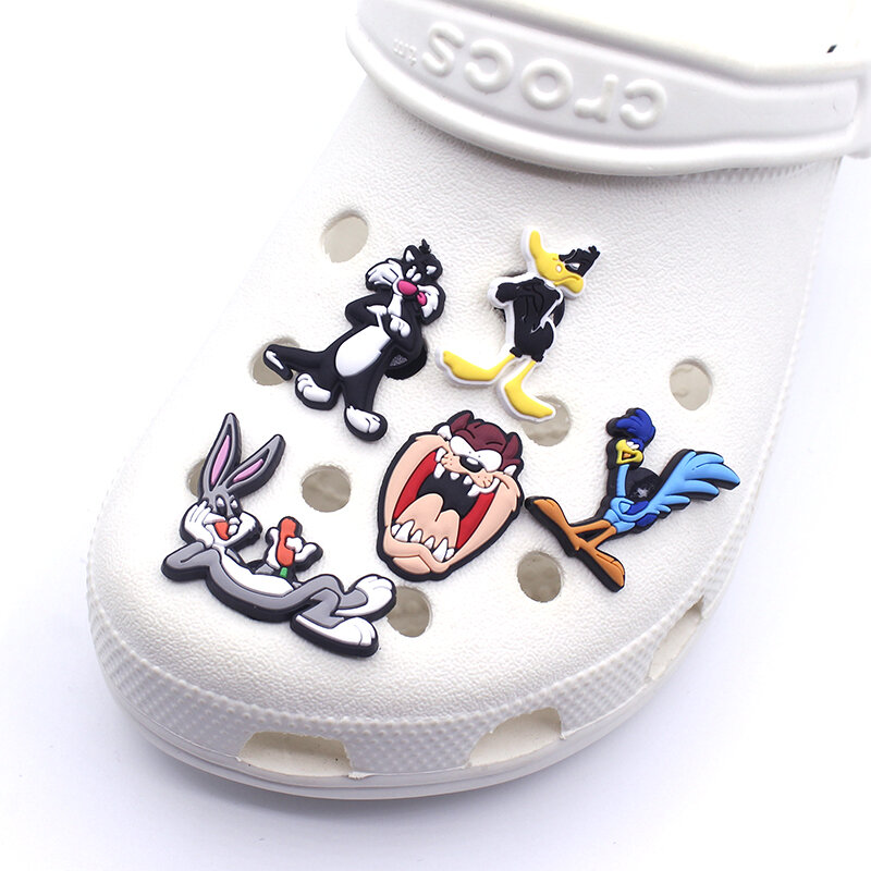 Single Sale 1pcs PVC Super Cool Bunny Shoes Accessories Garden Shoe Decorations Fit Croc Jibz Charm Children Party Presents
