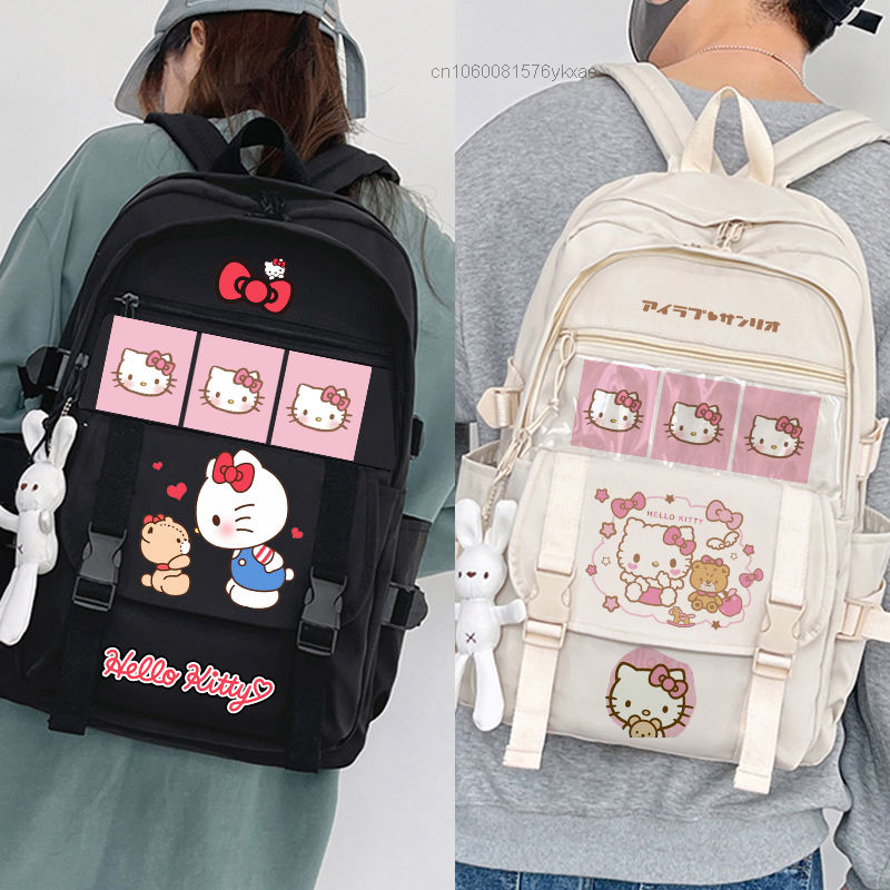 Y2k 산리오 헬로 키티 책가방, 학생 카와이 애니메이션 만화 대용량 배낭 여성 캐주얼 여행 휴대용 배낭 남성