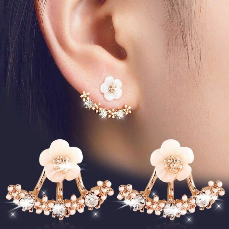 Fashion daisy earrings female simple crystal small Zou chrysanthemum flower rear hanging ear jewelry sweet earrings