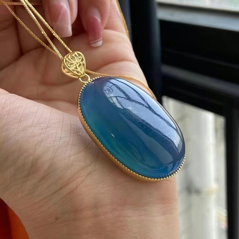 Ciondolo ovale acquamarina blu naturale di grandi dimensioni acquamarina brasile 44*30mm gioielli donna collana di gioielli in pietra di moda AAAAA