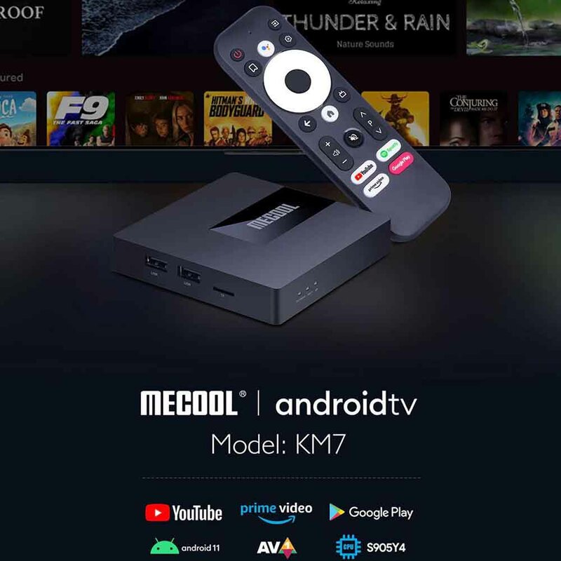 Mecool-Dispositivo de TV inteligente KM7, decodificador con Android 11, certificado por Google, 2GB, 16GB, Amlogic S905Y4, DDR4, WiFi 5G, Youtube, 4K, KM7