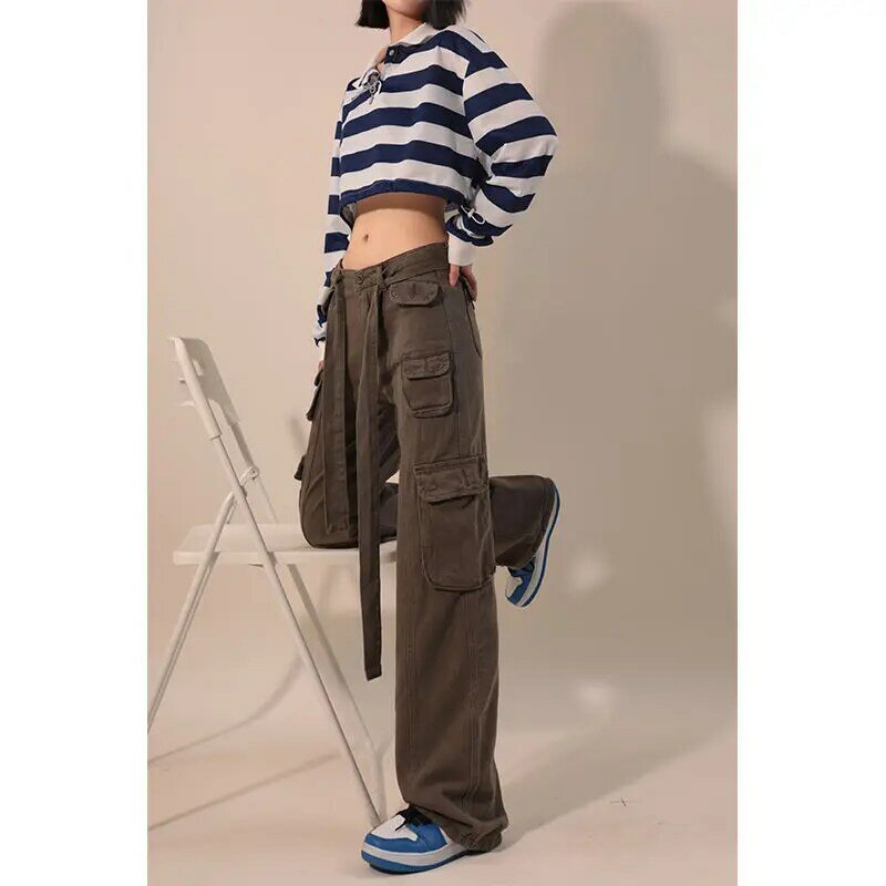 Kombinezon w stylu koreańskim damski cienki luźny drapowany dorywczo prosta szeroka nogawka spodnie damskie
