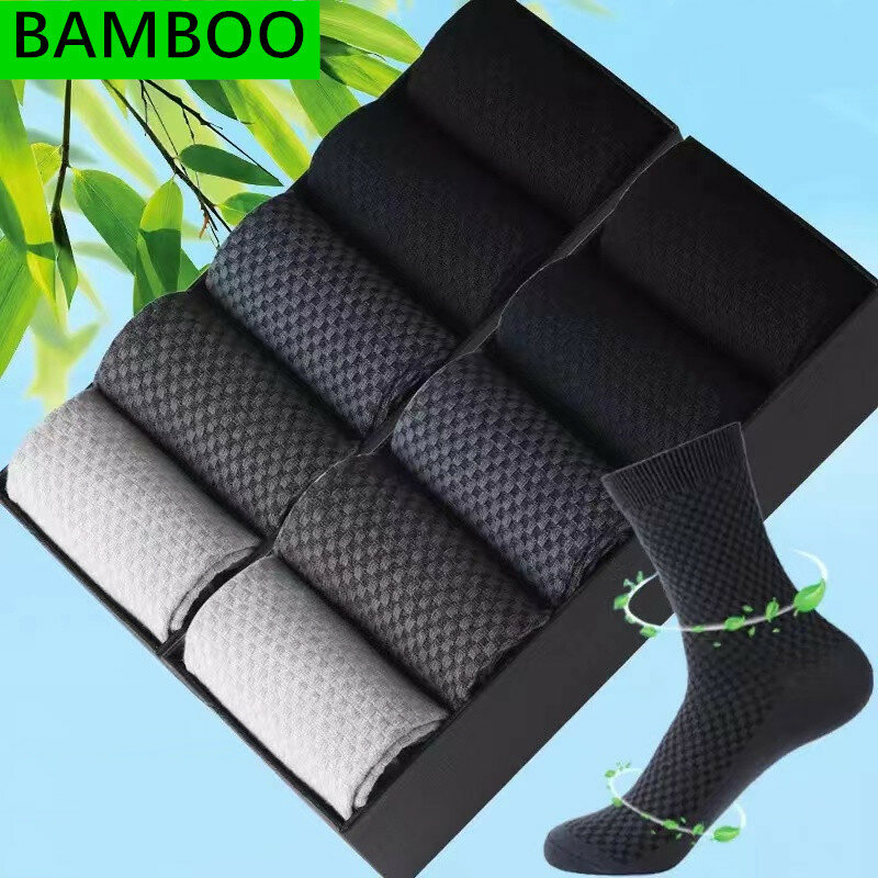 Lotus Men's Bamboo Fiber Socks, Meias de Compressão, Cor Sólida, Negócios, Respirável, Men's Socks, Tamanho Grande, EU45, 5 Pares