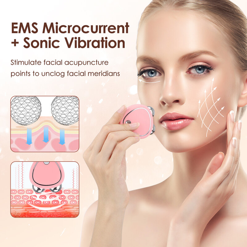 EMS mesin pemijat wajah mikro, alat kecantikan penghilang keriput wajah peremajaan Pengencang kulit Roller pengangkat wajah