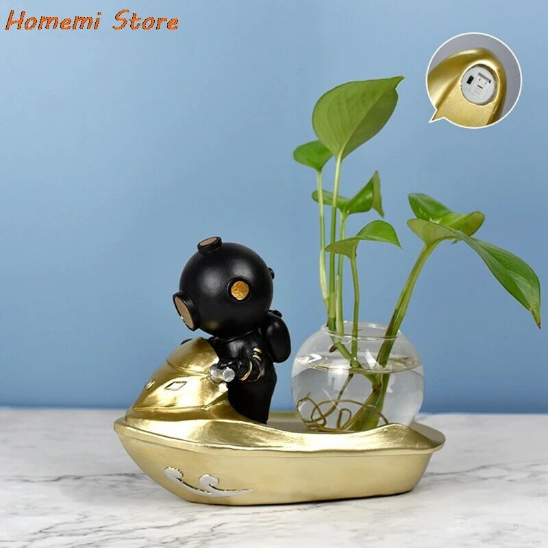 2 pçs astronauta hidropônico verde planta vaso vaso de flores jardim café mesa personalidade moda decoração para casa presente