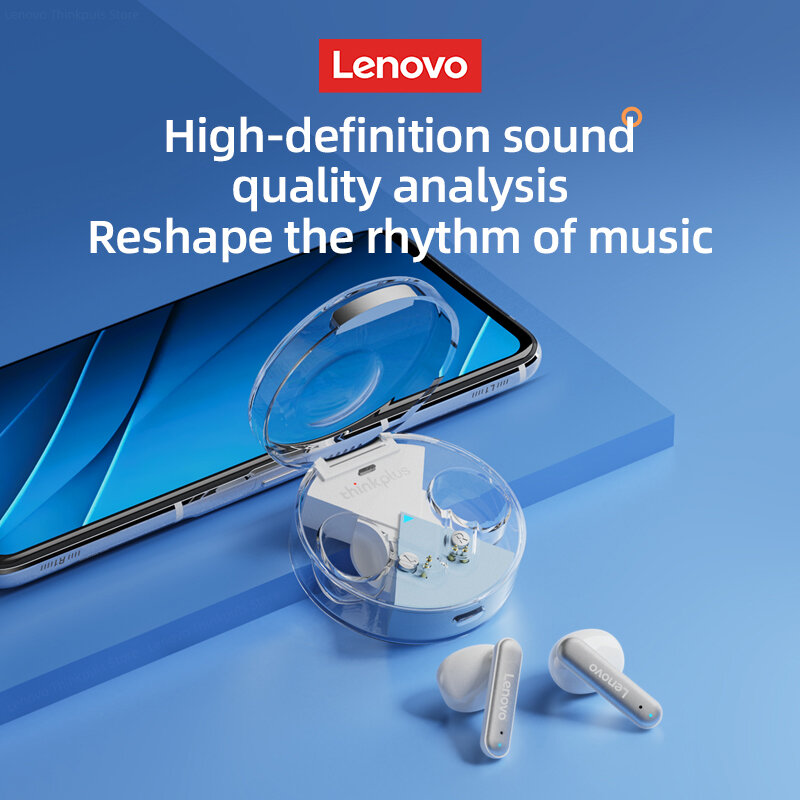 Lenovo-Bluetooth 5.2ワイヤレスヘッドセット,新しいlp10 tws,デュアルステレオ音楽イヤホン,低音ノイズリダクション,マイク付き