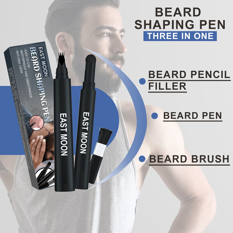East moon conjunto de caneta de enchimento de barba masculina de enchimento de 3 em 1 escova de bigode para homem