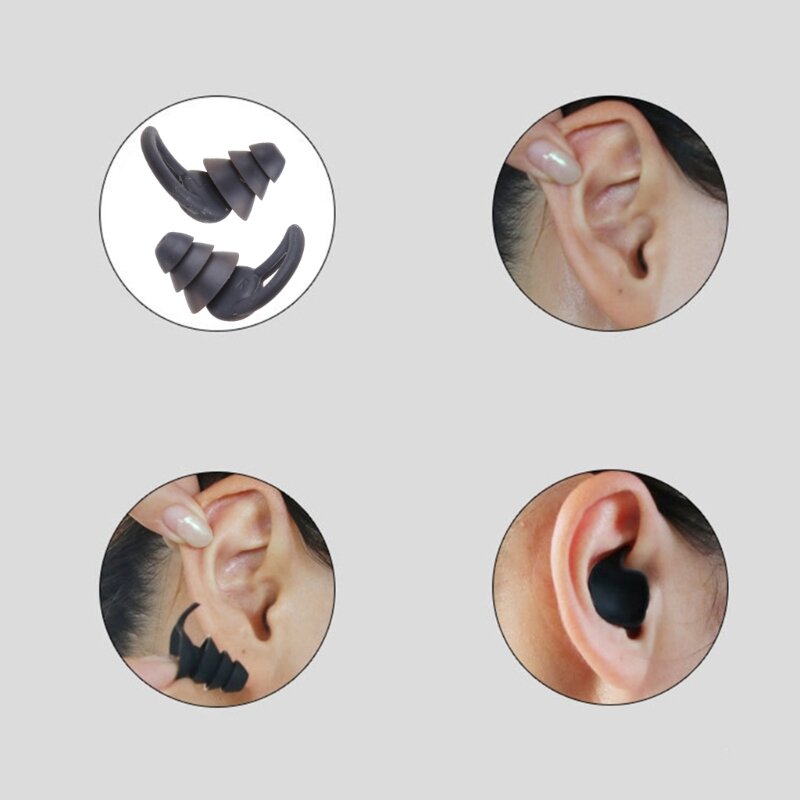 Protetor de ouvido de silicone com 3 camadas, plugue afunilado para os ouvidos, redução de ruídos durante o sono, 1 par