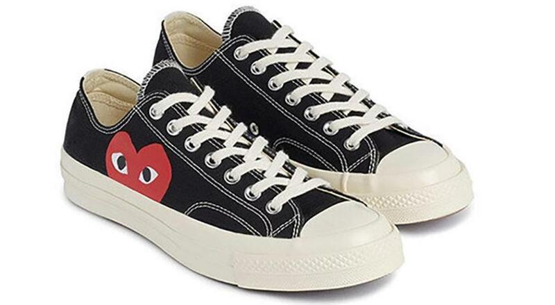 Converse Original Chuck Taylor All Star 70S Ox Comme Des Garcons Play สีดำ CDG ต่ำสเก็ตบอร์ดรองเท้าผ้าใบใหม่รองเท้าผ้าใบแบนรองเท้า
