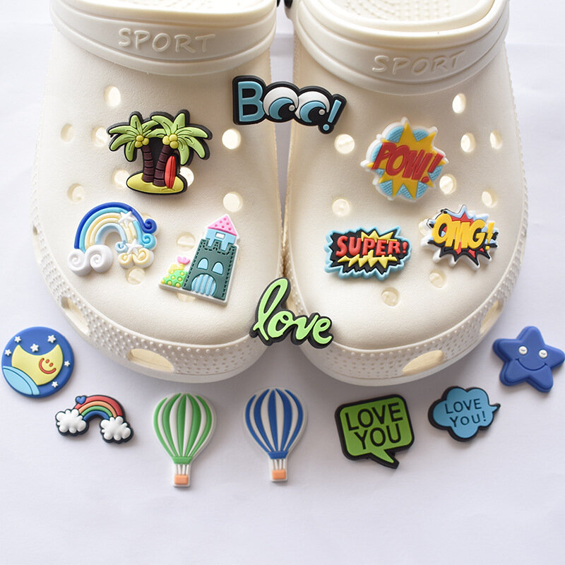 1pc High Imitation PVC Shoe Decorations Hot Air Balloo/Rainbow/Starry Sky  Shoe Charms Accessories for Your Summer Holiday