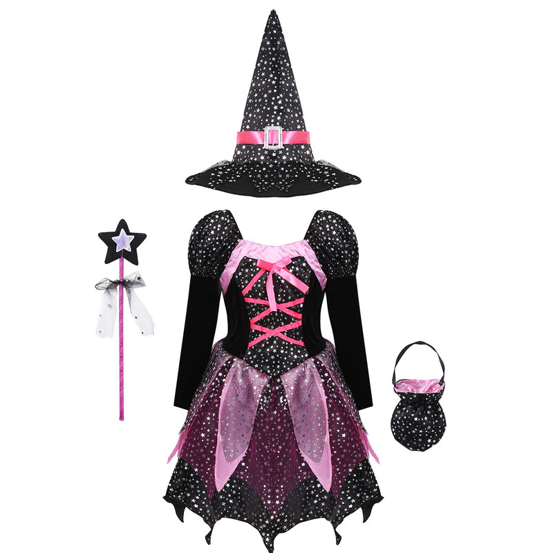 DISNEY-vestido de vampiro para niñas, tutú de maléfica, disfraz de bruja de Halloween con sombrero, disfraz de Reina Malvada para niños pequeños